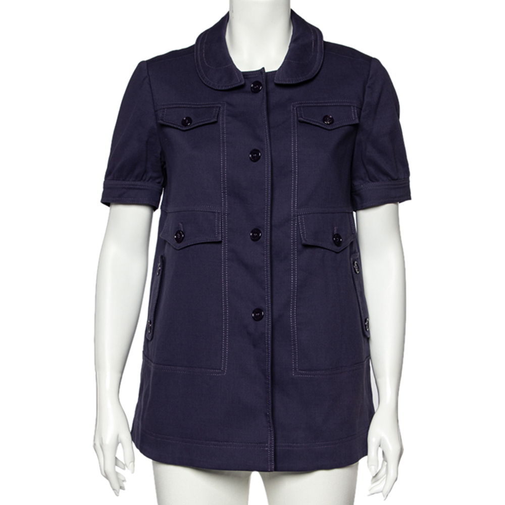 luxury-women-see-by-chloe-used-clothes-p521647-005-1 See by Chloe Navy Blue Cotton And Wool Button Front Utility Jacket M