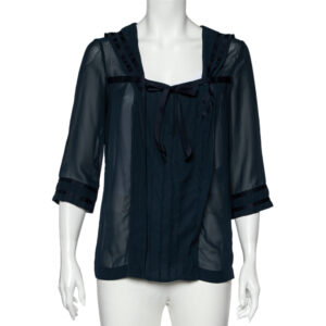 See by Chloe Midnight Blue Crepe Pleated Sailor Collar Blouse XL