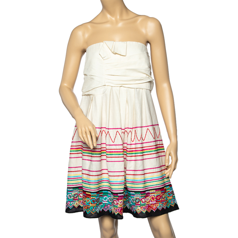 luxury-women-see-by-chloe-used-clothes-p525329-006-1 See by Chloe Cream Linen And Cotton Embroidered Draped Mini Dress XL