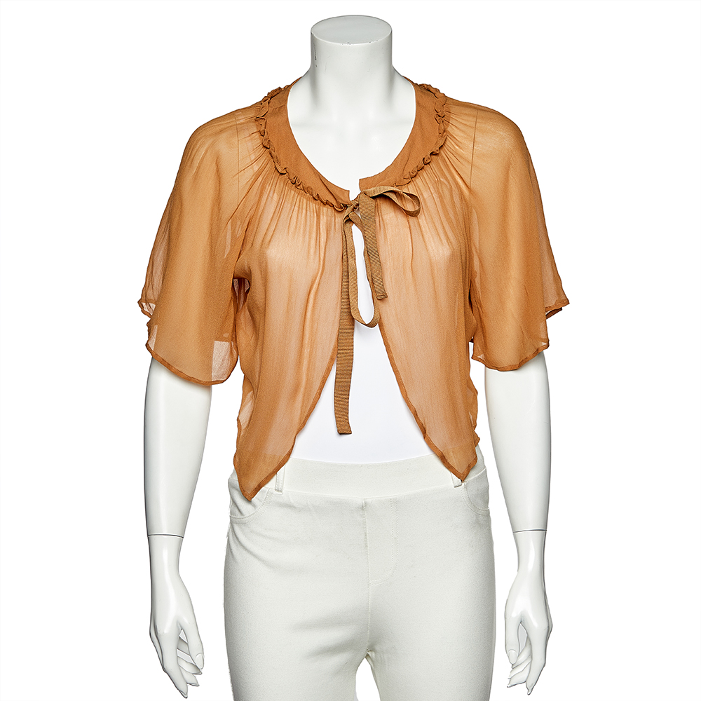 luxury-women-see-by-chloe-used-clothes-p531794-003-2 See by Chloe Beige Chiffon Tie Detail Cropped Shrug M