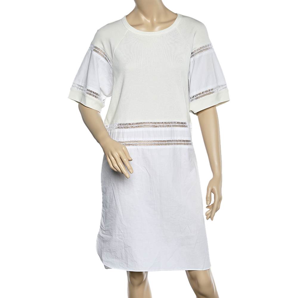 luxury-women-see-by-chloe-used-clothes-p578806-002-2 See by Chloe White Cotton & Knit Paneled Midi Dress L