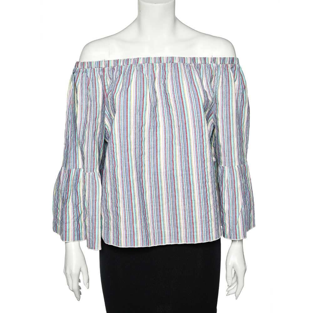 luxury-women-see-by-chloe-used-clothes-p581587-006-2 See by Chloe Multicolor Stripe Cotton Off Shoulder Top M