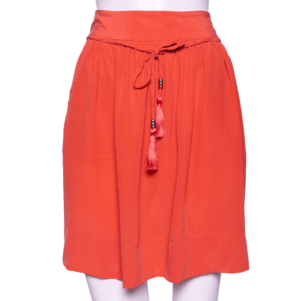 luxury-women-see-by-chloe-used-clothes-p592784-001-1 See by Chloe Coral Pink Silk Braided Tasseled Belt Detail Skirt M