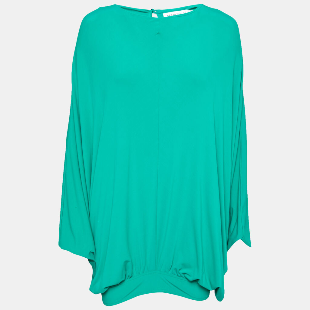 luxury-women-see-by-chloe-used-clothes-p664198-001 See by Chloe Green Jersey Draped Oversized Top M