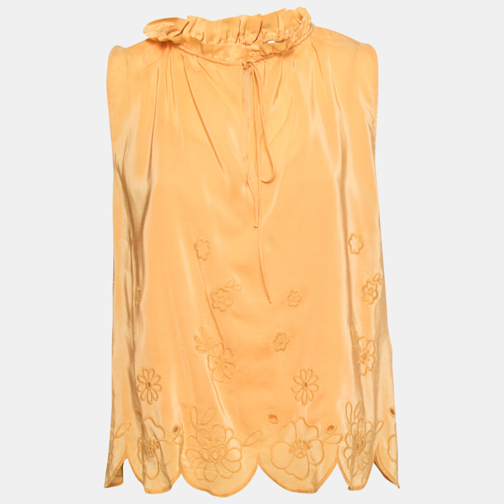 luxury-women-see-by-chloe-used-clothes-p664275-002 See by Chloe Yellow Crepe De Chine Floral Embroidered Sleeveless Top M