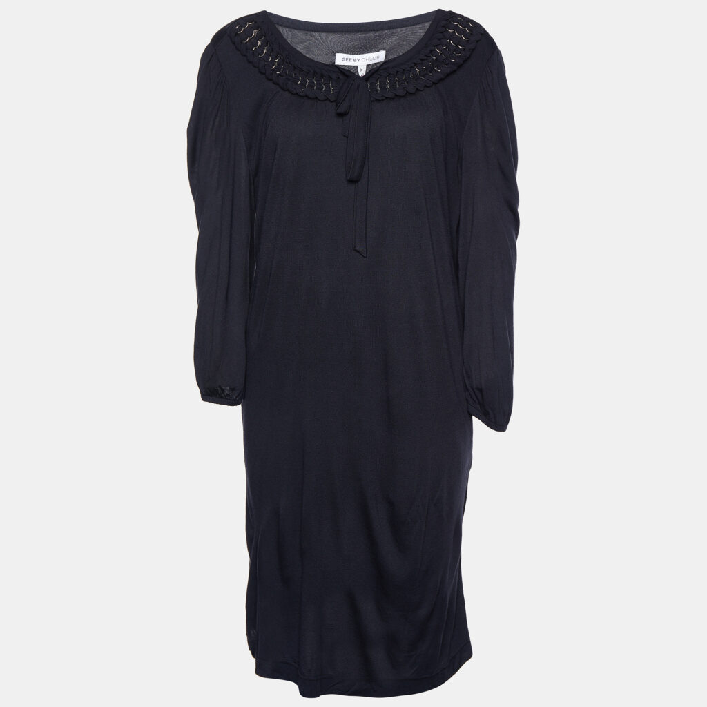 luxury-women-see-by-chloe-used-clothes-p773271-001 See by Chloe Black Modal Knit Neck Trim Tunic L