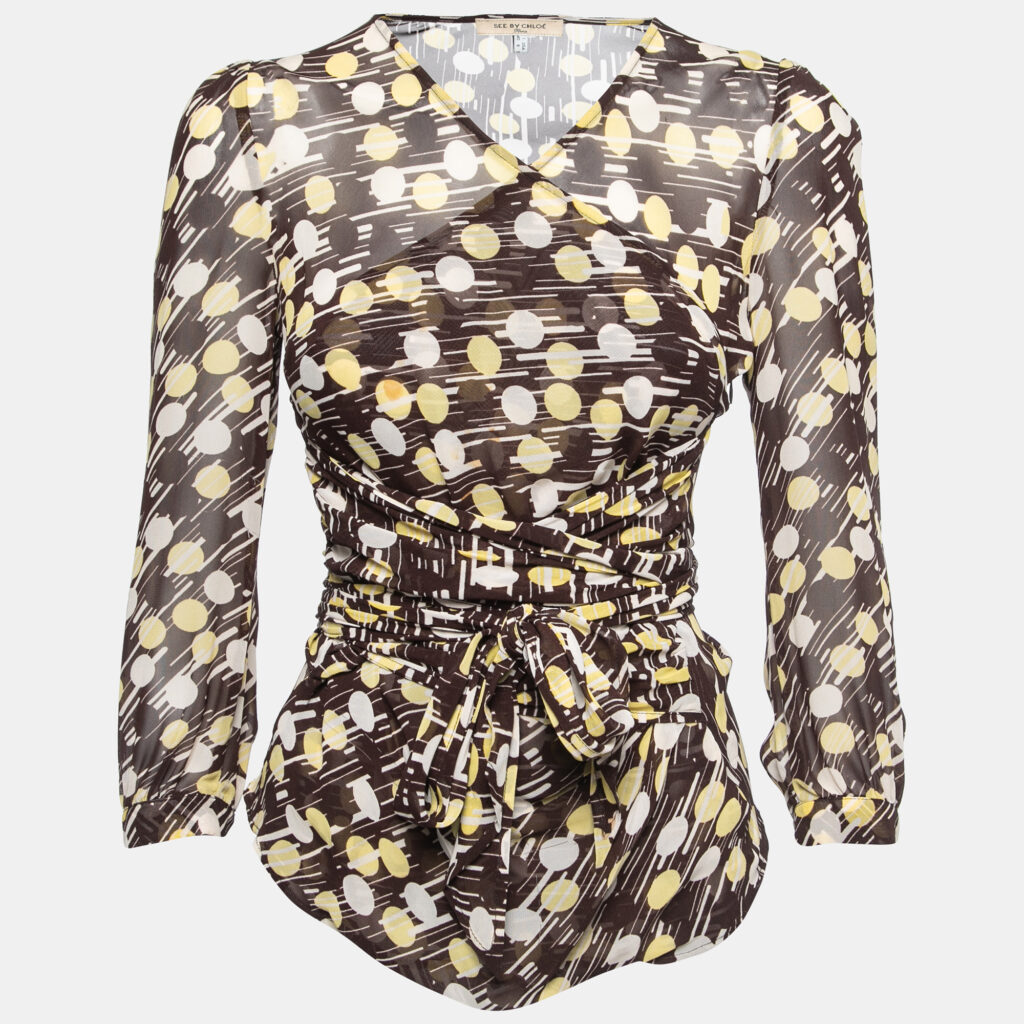 luxury-women-see-by-chloe-used-clothes-p804432-005 See by Chloe Brown Printed Georgette Tie Detail Top S