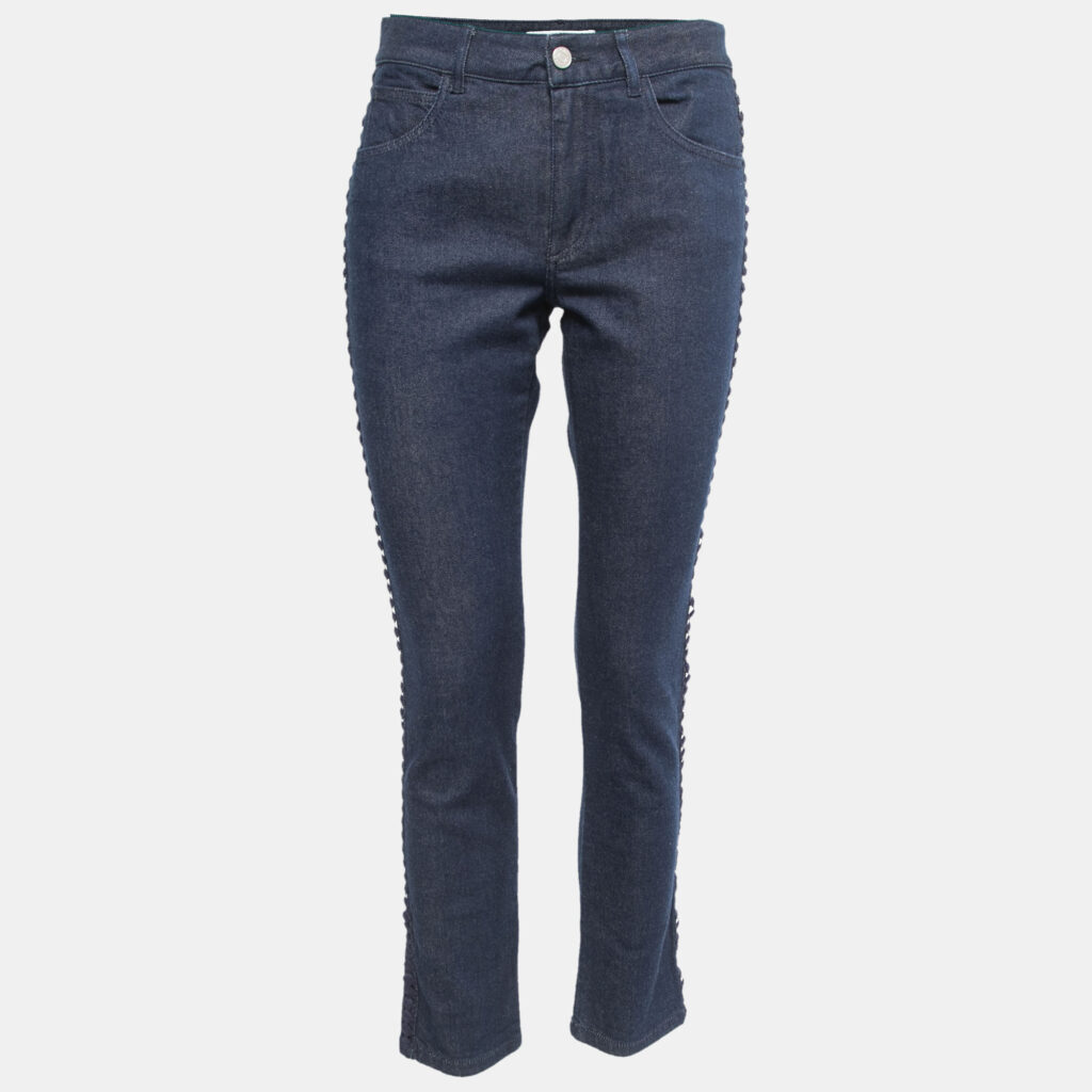 luxury-women-see-by-chloe-used-clothes-p816441-001 See by Chloe Indigo Blue Denim Lace Trimmed Jeans S Waist 27"
