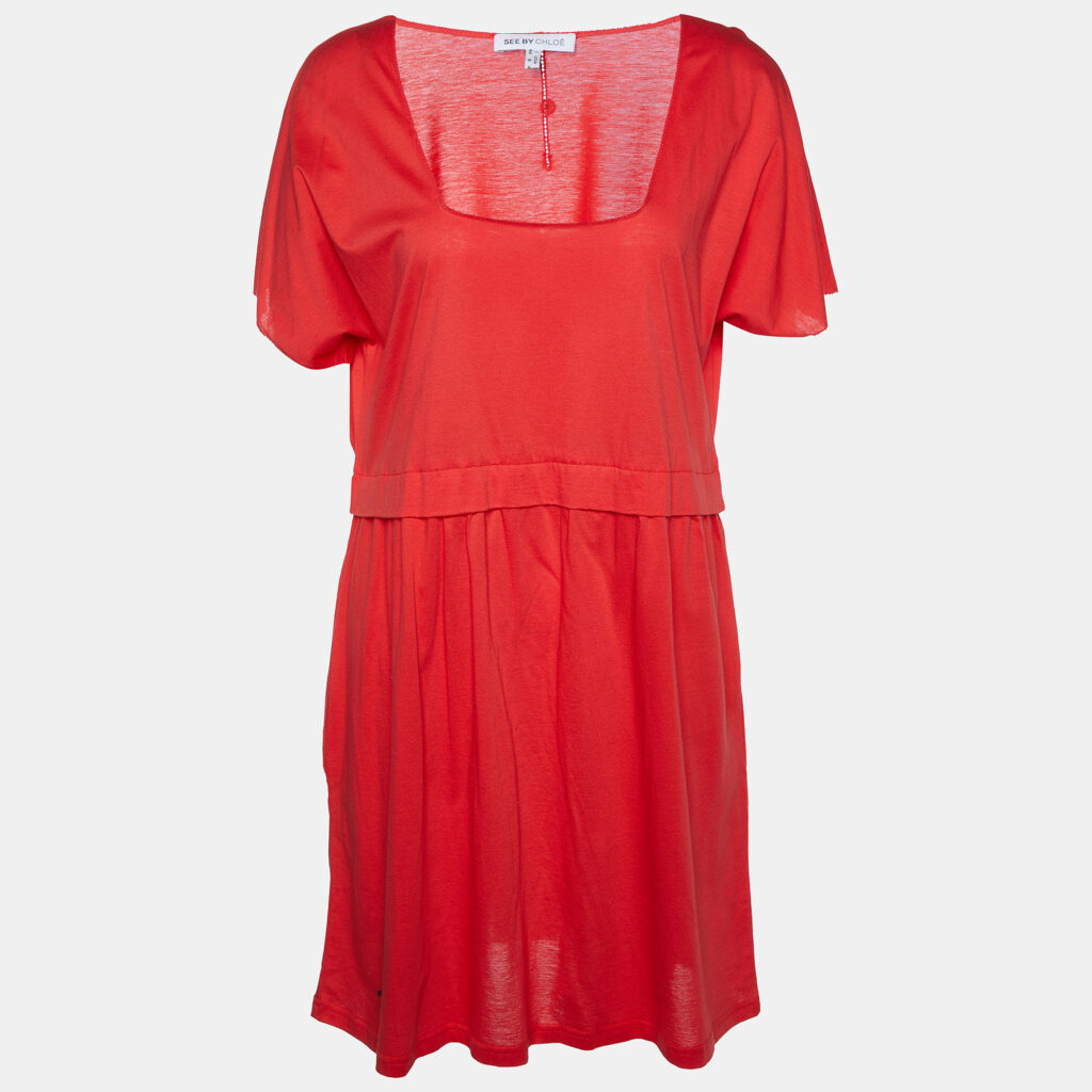 luxury-women-see-by-chloe-used-clothes-p888098-001 See by Chloé Coral Red Cotton Knit Mini Dress M