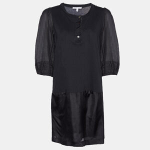See by Chloe Black Cotton Knit & Silk Shift Dress L