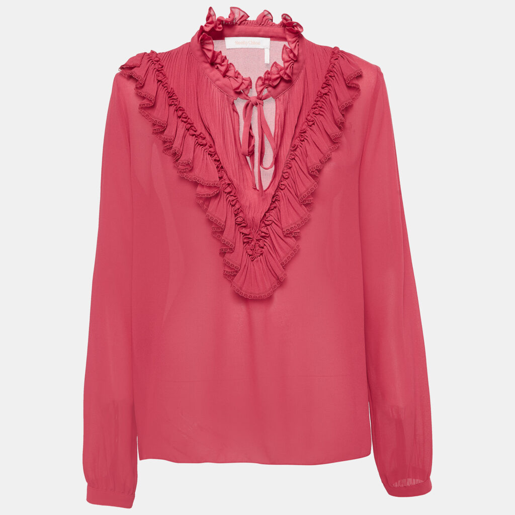 luxury-women-see-by-chloe-used-clothes-p962262-006 See by Chloe Raspberry Pink Crepe Ruffled Blouse M
