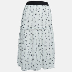 See by Chloe White Printed Chiffon Tiered Midi Skirt M