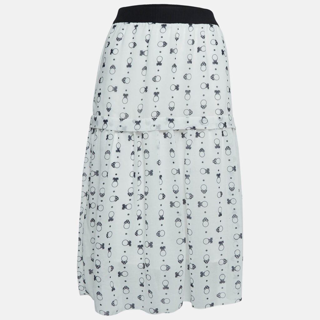 luxury-women-see-by-chloe-used-clothes-p975347-001 See by Chloe White Printed Chiffon Tiered Midi Skirt M
