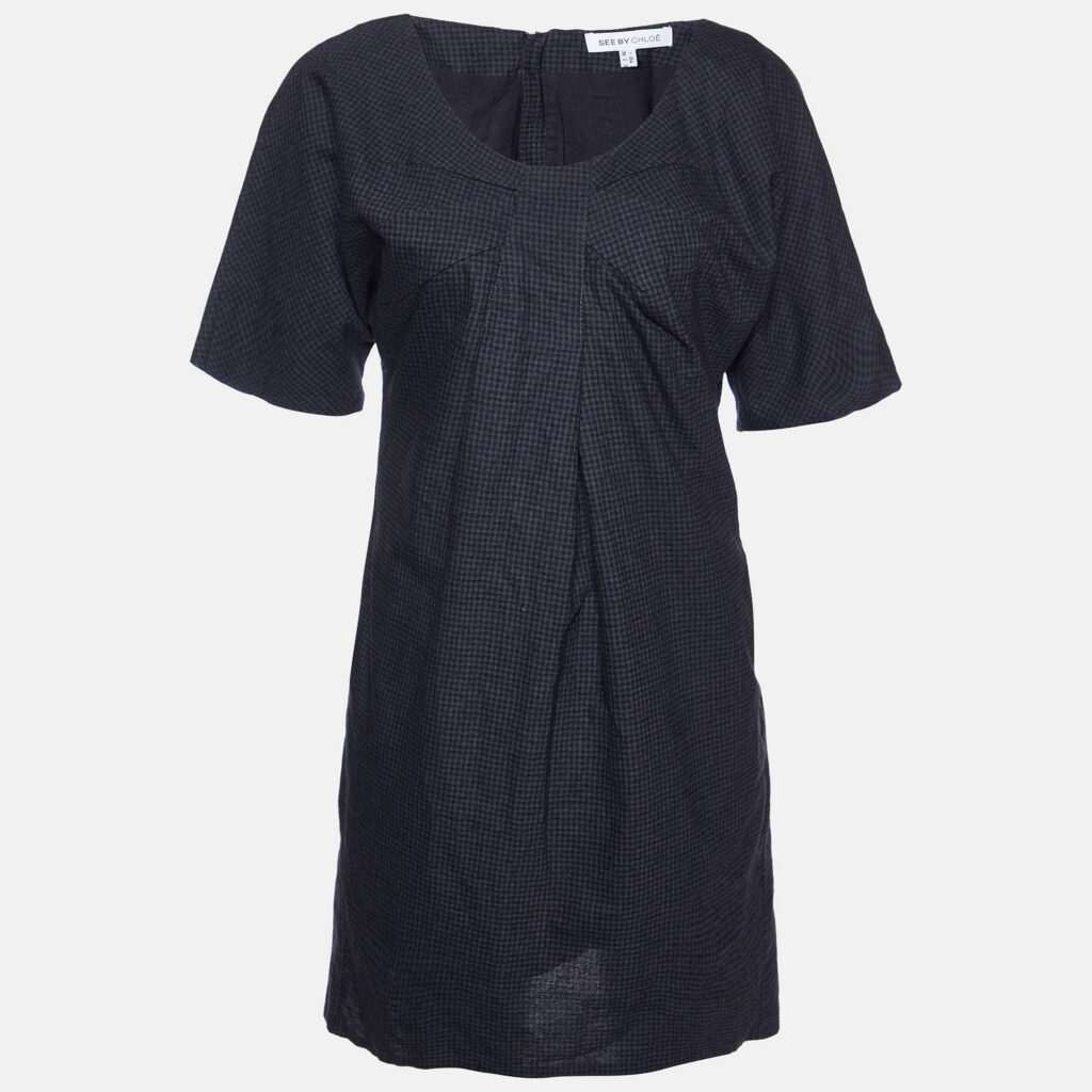 luxury-women-see-by-chloe-used-clothes-p987312-001 See by Chloe Grey Checked Wool & Cotton Shift Dress S