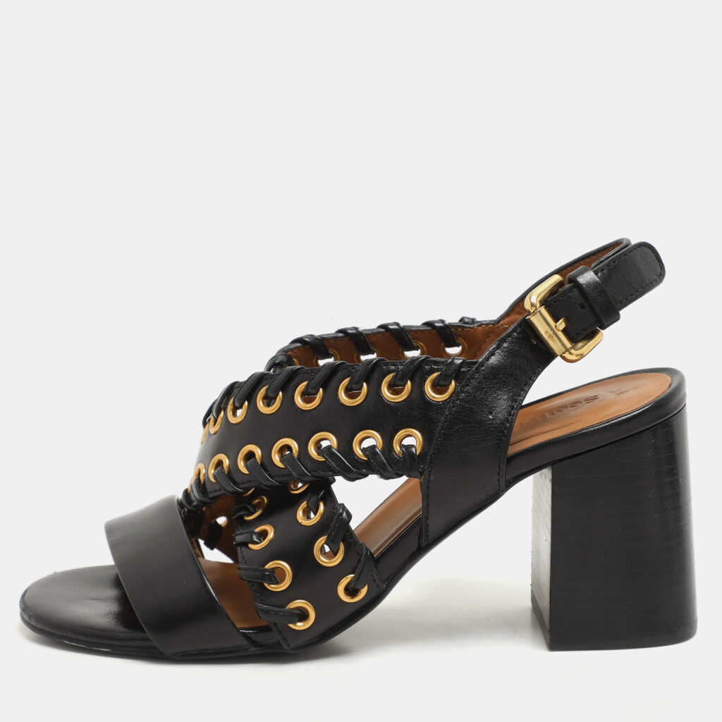 luxury-women-see-by-chloe-used-shoes-p1157996-007 See by Chloe Black Leather Slingback Sandals Size 35.5