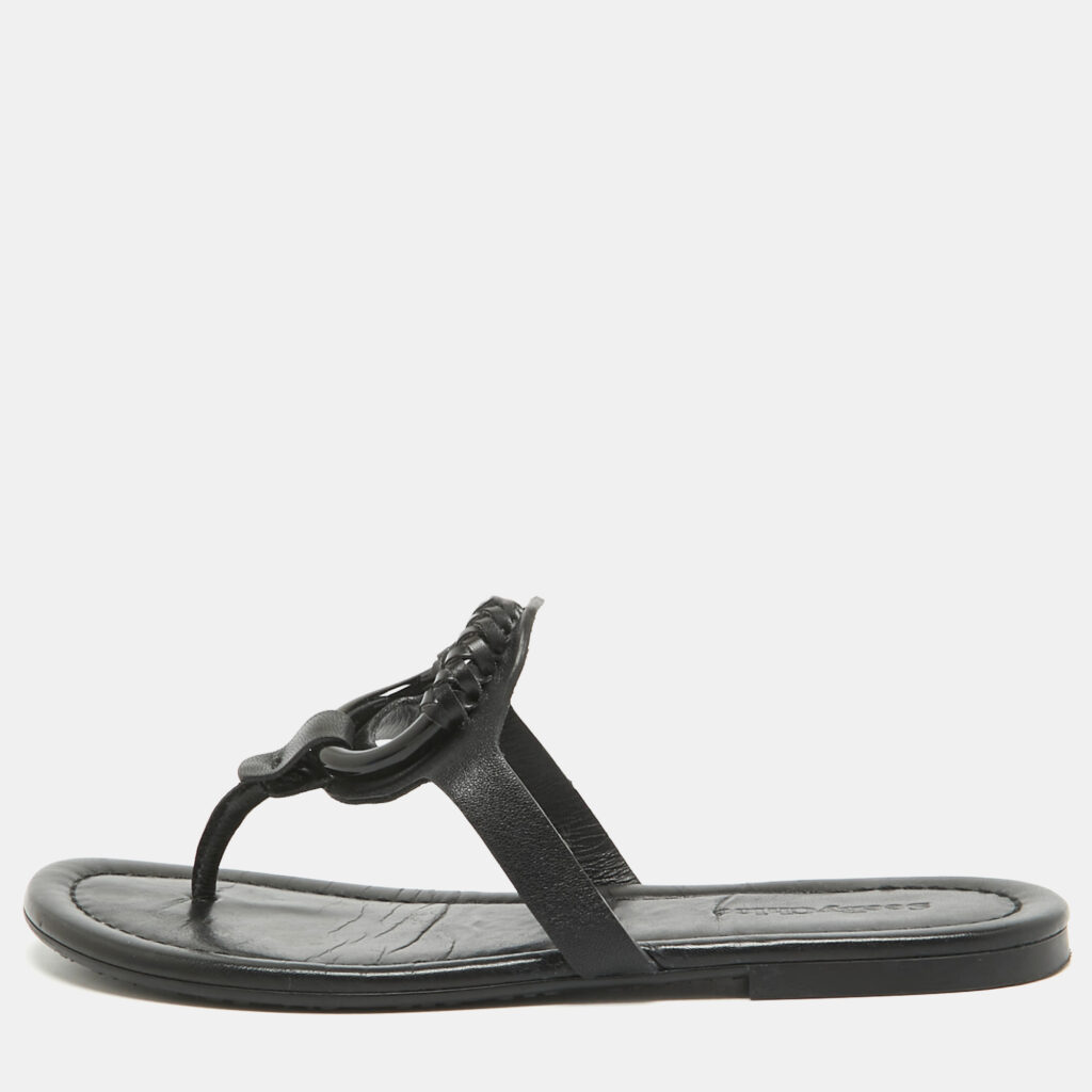 See by Chloe Black Leather Hana Flat Slides Size 38