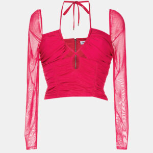 Self-Portrait Pink Jersey Cut-Out Ruched Top M
