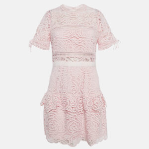 Self-Portrait Pink Abstract Guipure Lace Ruffled Mini Dress S