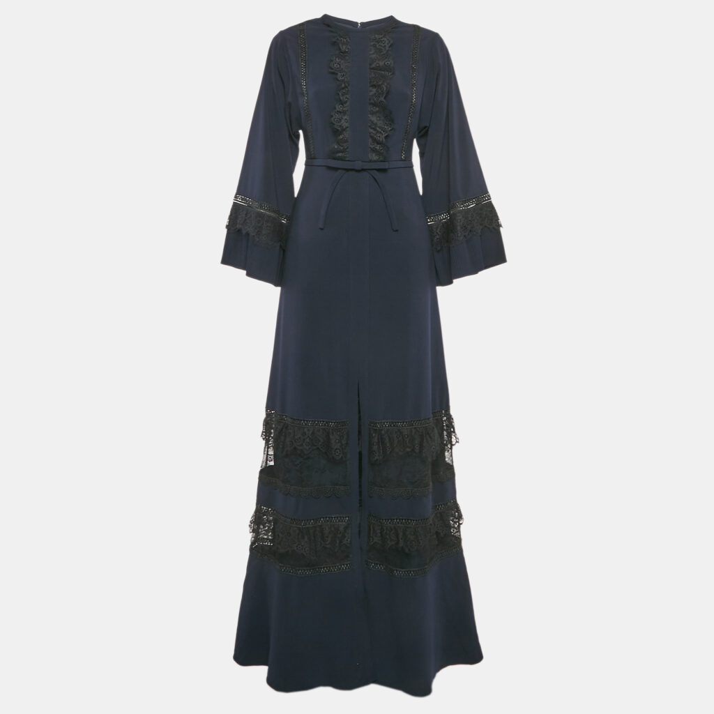 luxury-women-self-portrait-new-clothes-p1112197-001 Self-Portrait Navy Blue Crepe Lace Trimmed Maxi Dress S