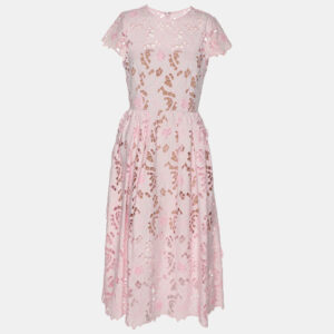 Self-Portrait Pink Lace Cotton Guipure Midi Dress S