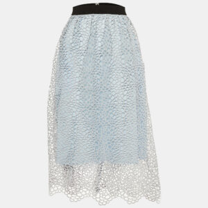Self-Portrait Blue Daisy Guipure Lace Midi Skirt M