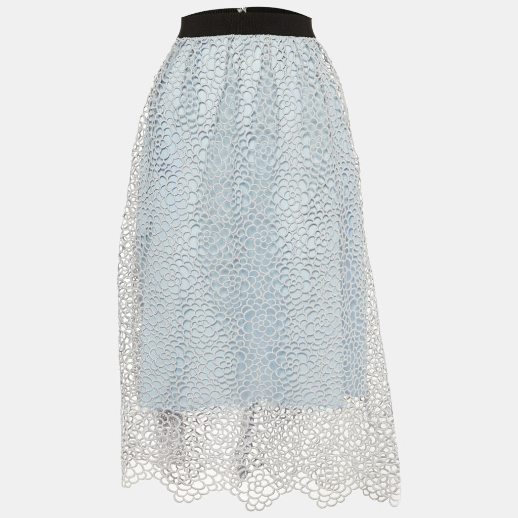 luxury-women-self-portrait-new-clothes-p1152779-002 Self-Portrait Blue Daisy Guipure Lace Midi Skirt M