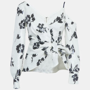 Self-Portrait White Floral Sequin Wrap Top S
