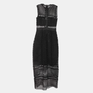 Self-Portrait Black Guipure Lace Paneled Sleeveless Midi Dress S