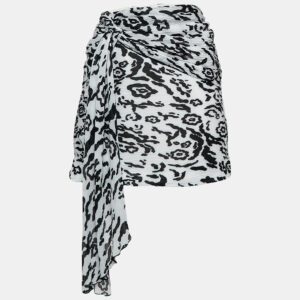 Self-Portrait Black/White Leopard Print Plisse Draped Mini Skirt M
