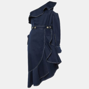 Self-Portrait Navy Blue Canvas Asymmetric Ruffled Dress M