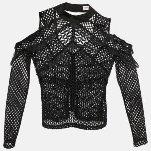Self-Portrait Black Lace Ruffled Cold-Shoulder Top M