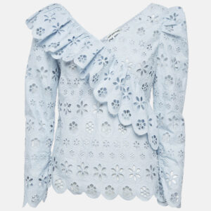 Self-Portrait Blue Schiffli Lace Ruffled Broderie Anglaise Top M
