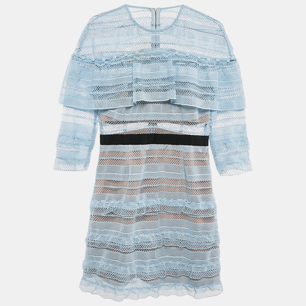 luxury-women-self-portrait-used-clothes-p1094881-008 Self-Portrait Blue Guipure Lace Ruffled Mini Dress M