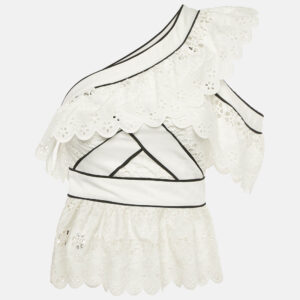Self-Portrait White Schiffli Lace One Shoulder Top S