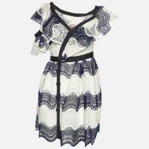 Self-Portrait Navy Blue Wavy Guipure Lace Mini Dress S