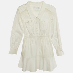 Self-Portrait White Cotton Lace Panel Detail Mini Dress S