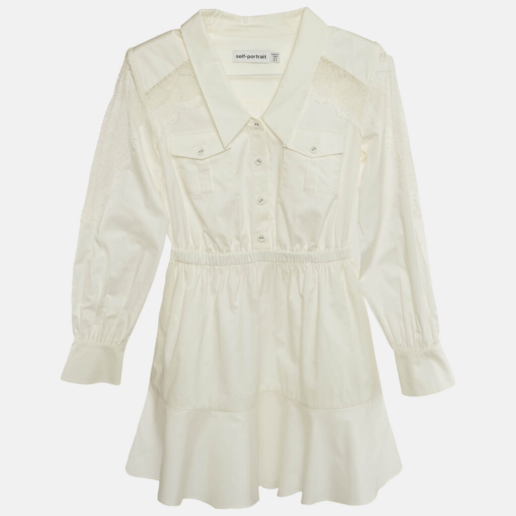 luxury-women-self-portrait-used-clothes-p1120769-006 Self-Portrait White Cotton Lace Panel Detail Mini Dress S