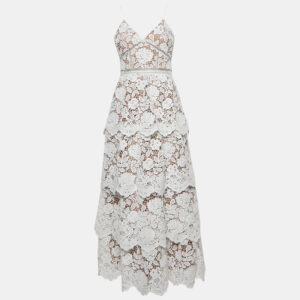 Self-Portrait White Floral Lace Tiered Maxi Dress M
