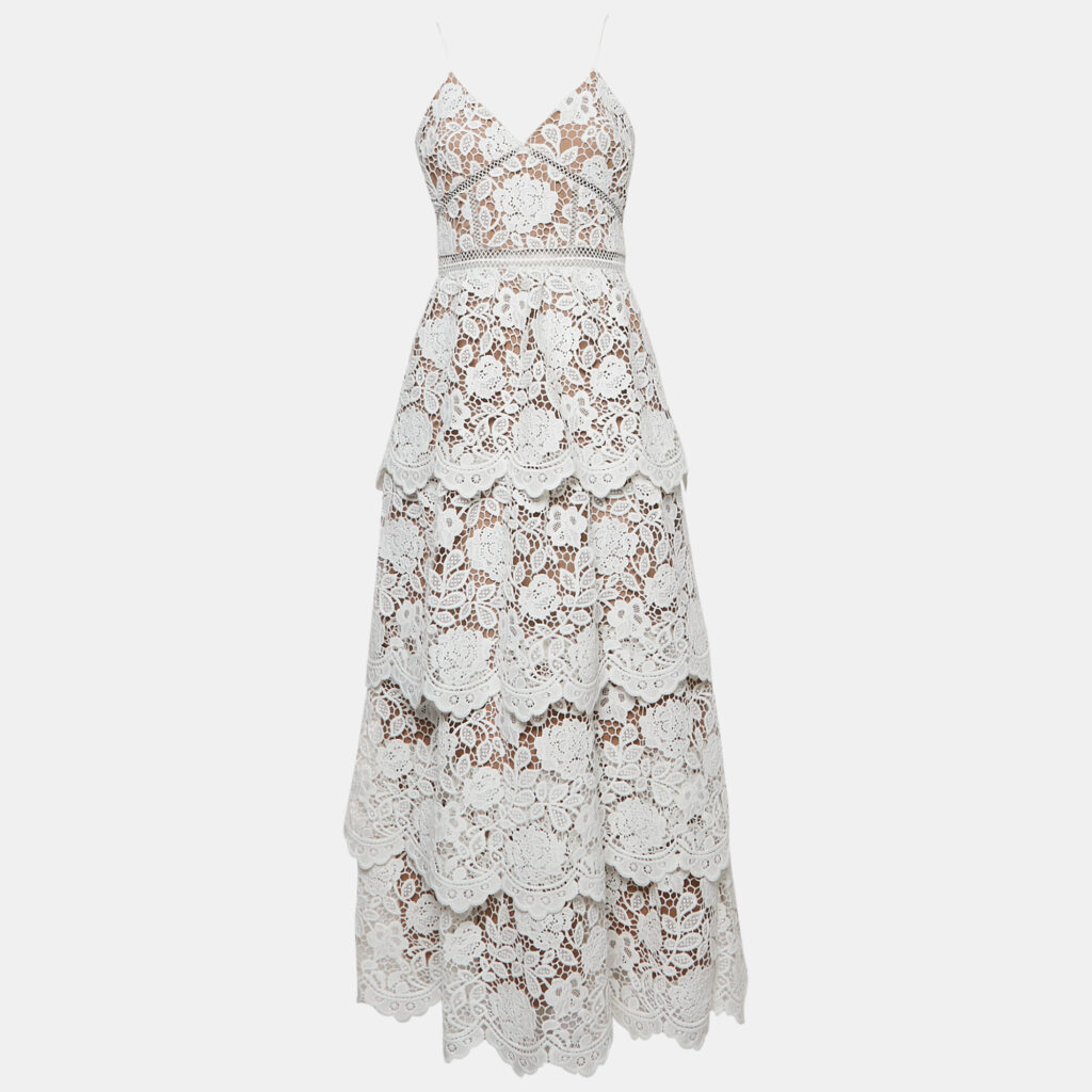 luxury-women-self-portrait-used-clothes-p1153239-003 Self-Portrait White Floral Lace Tiered Maxi Dress M