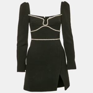 Self-Portrait Black Crepe Crystal Detail Mini Dress S