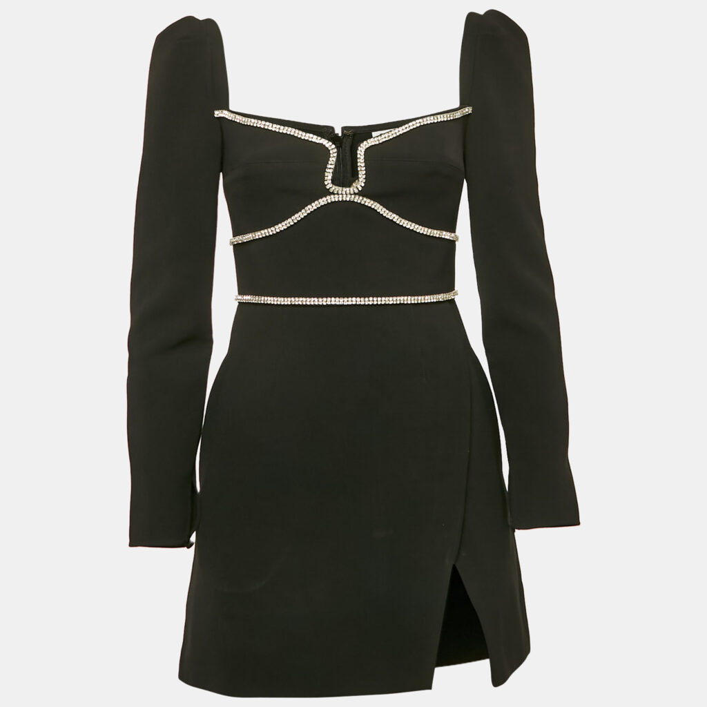 luxury-women-self-portrait-used-clothes-p1154065-003 Self-Portrait Black Crepe Crystal Detail Mini Dress S