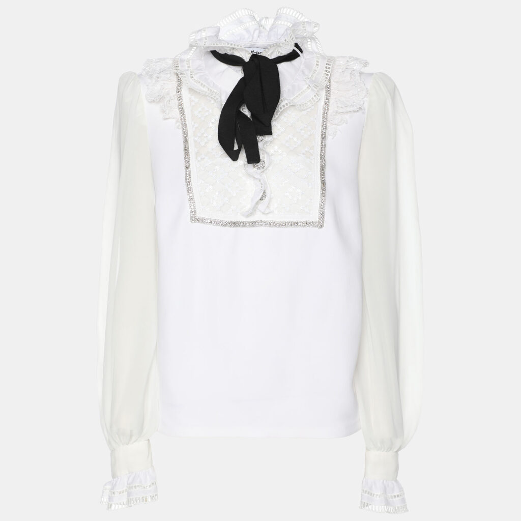 luxury-women-self-portrait-used-clothes-p1158139-001 Self-Portrait White Stretch Crepe Tie Neck Top XS