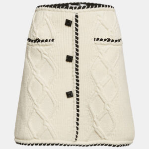 Self-Portrait White Cable Knit Button Detail Mini Skirt L