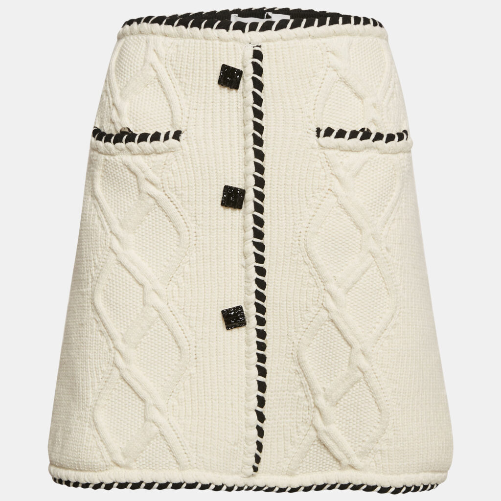 luxury-women-self-portrait-used-clothes-p1158467-007 Self-Portrait White Cable Knit Button Detail Mini Skirt L