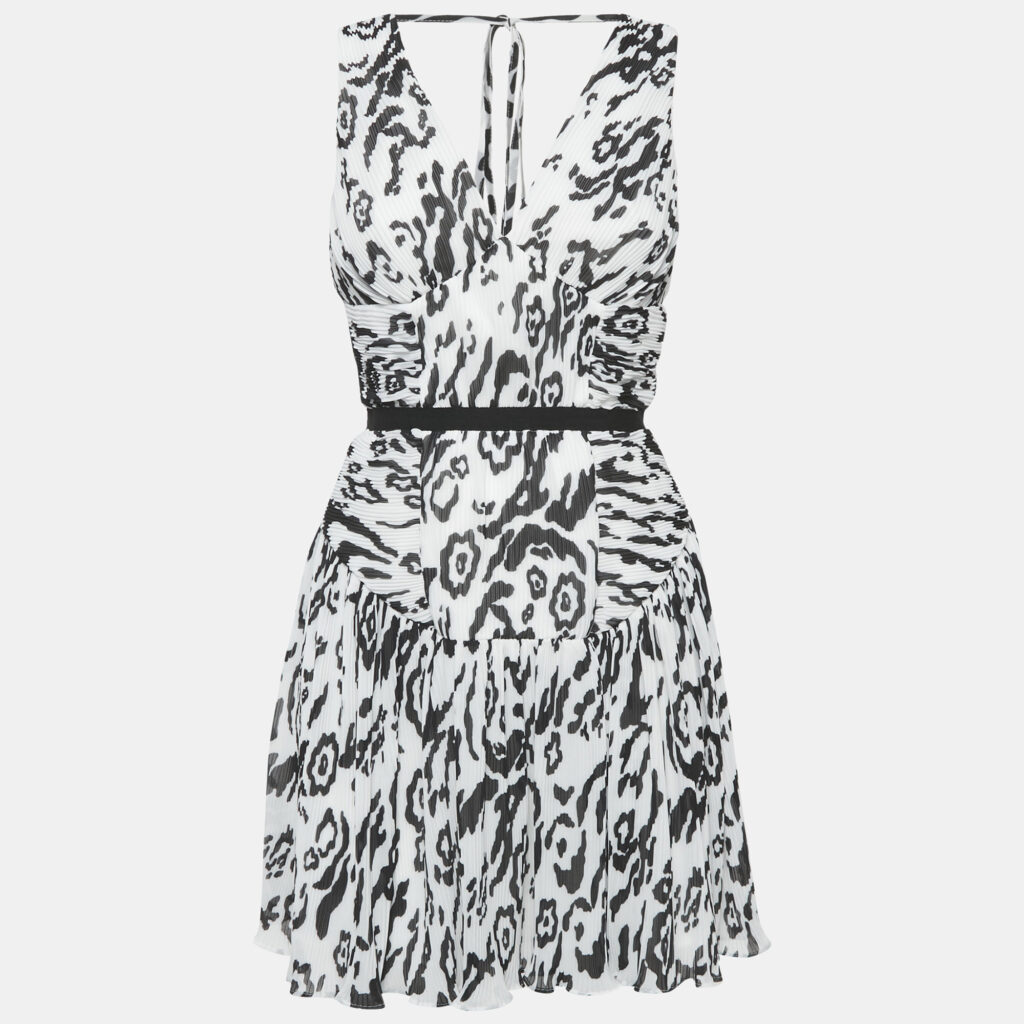 luxury-women-self-portrait-used-clothes-p1159566-005 Self-Portrait Monochrome Leopard Printed Plisse Chiffon Sleeveless Mini Dress S