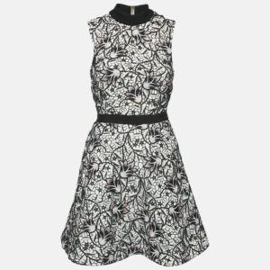 Self-Portrait White/Black Floral Lace Mini Dress S
