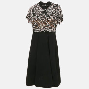 self-portrait black lace trim crepe midi dress m