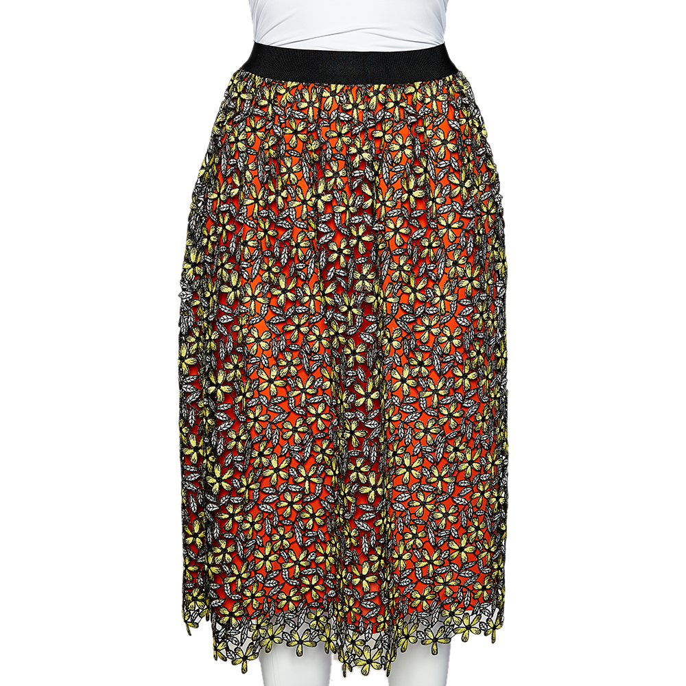 luxury-women-self-portrait-used-clothes-p503068-005-2 Self-Portrait Multicolor Floral Guipure Lace Midi Skirt S