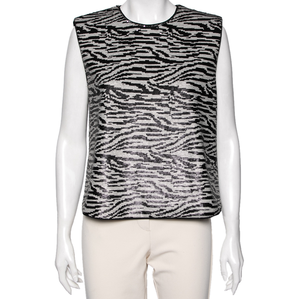 luxury-women-self-portrait-used-clothes-p584714-005-2 Self Portrait Monochrome Zebra Pattern Sequin Embellished Sleeveless Top M