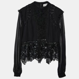 Self-Portrait Black Lace & Chiffon Top M
